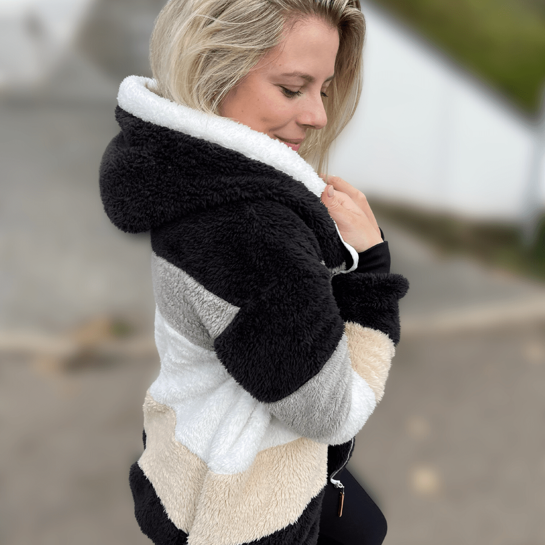 Mila | Veste Zippée à Capuche Rayée en Polaire Douce