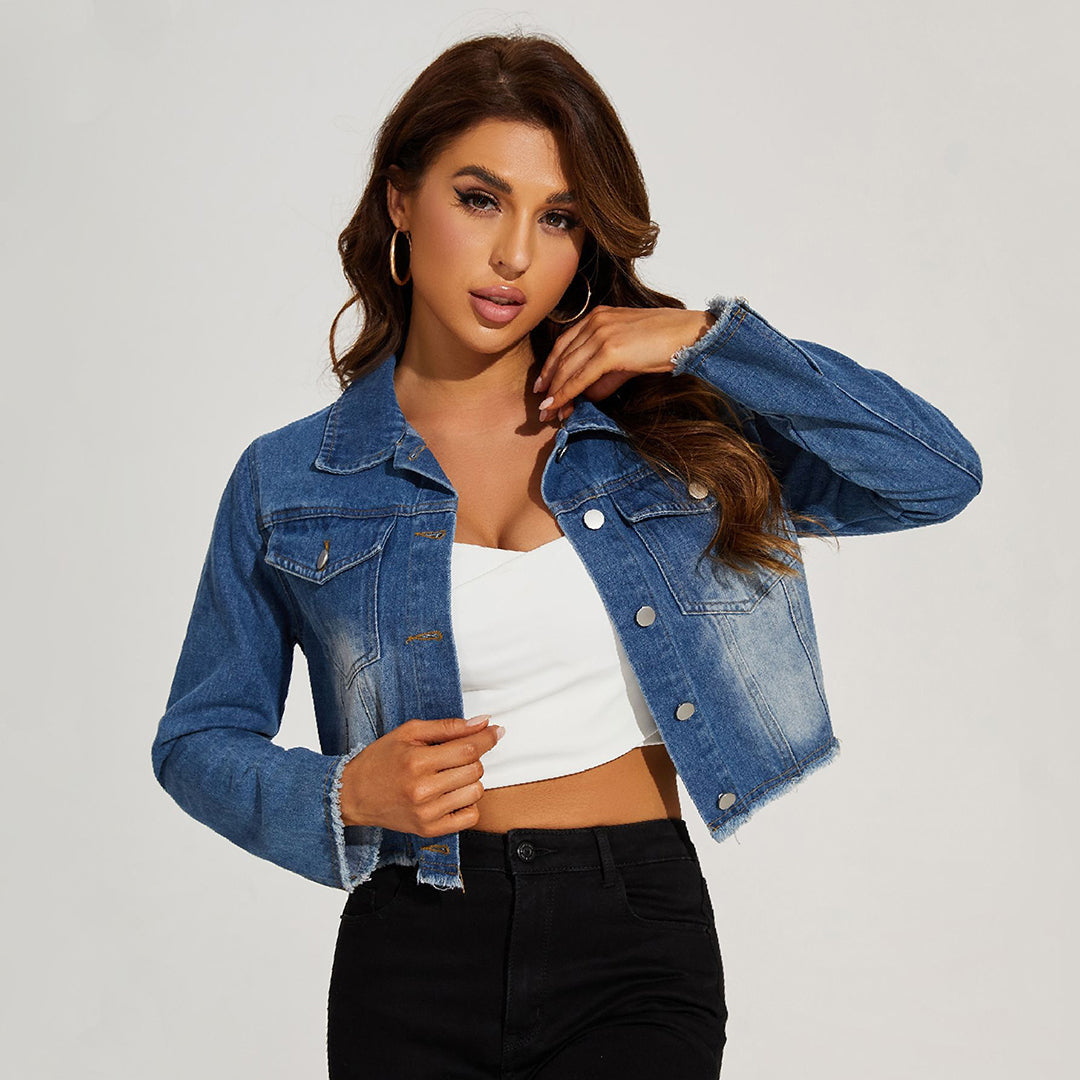 Cléo | Veste Courte en Jean Délavé