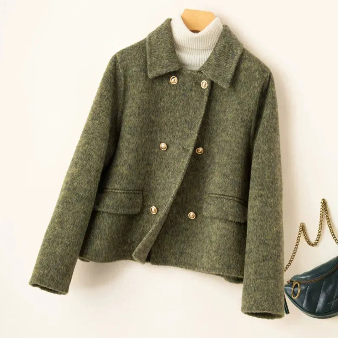 Léna | Veste Laine Courte à Boutonnage Doré