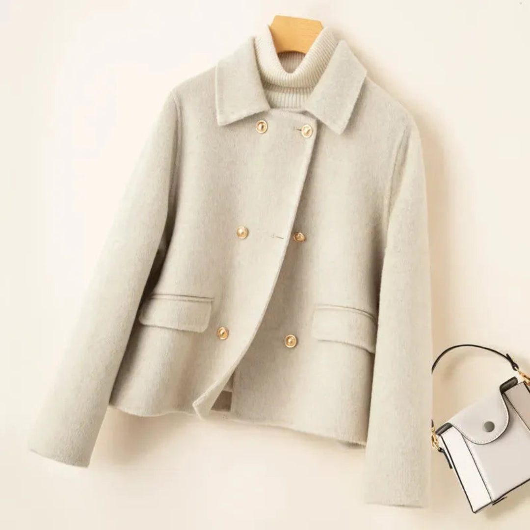 Léna | Veste Laine Courte à Boutonnage Doré