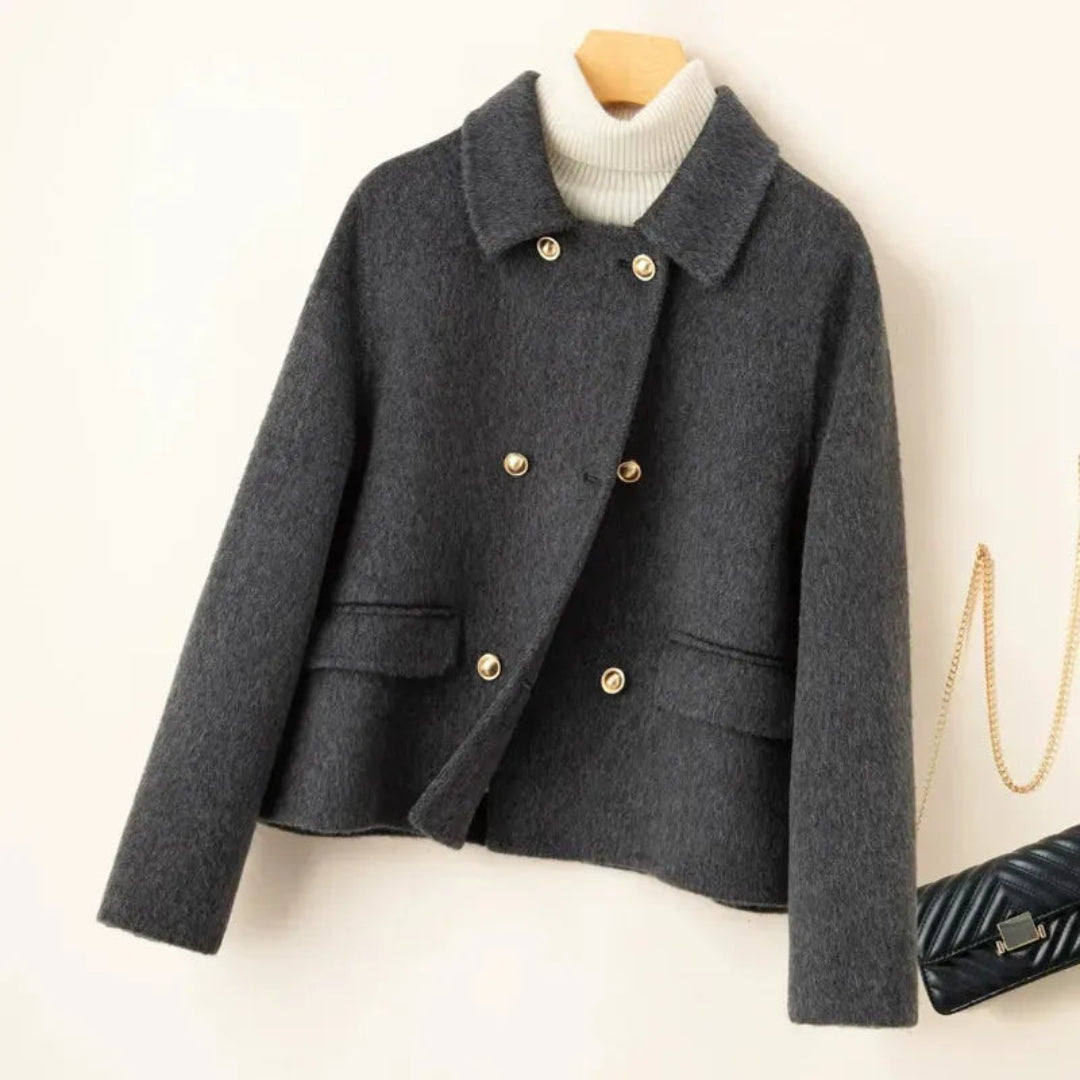 Léna | Veste Laine Courte à Boutonnage Doré