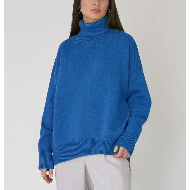 Lina | Pull Col Roulé Oversize en Maille Douce