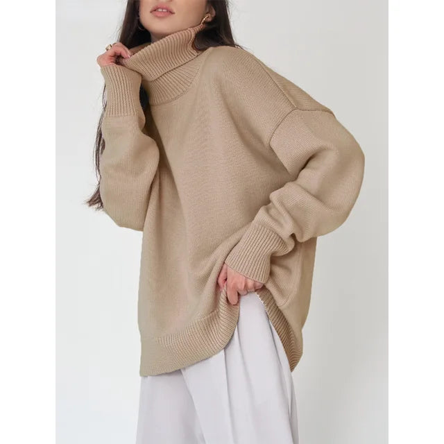 Lina | Pull Col Roulé Oversize en Maille Douce
