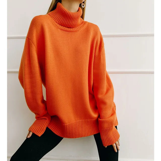Lina | Pull Col Roulé Oversize en Maille Douce